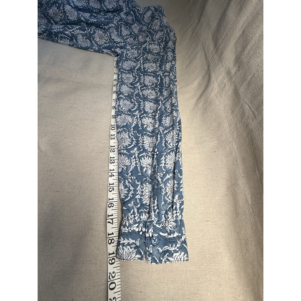 Old Navy Women's L Blue Floral Pleated Long Sleeve Button Down Tunic Boho Flowy - Picture 10 of 12